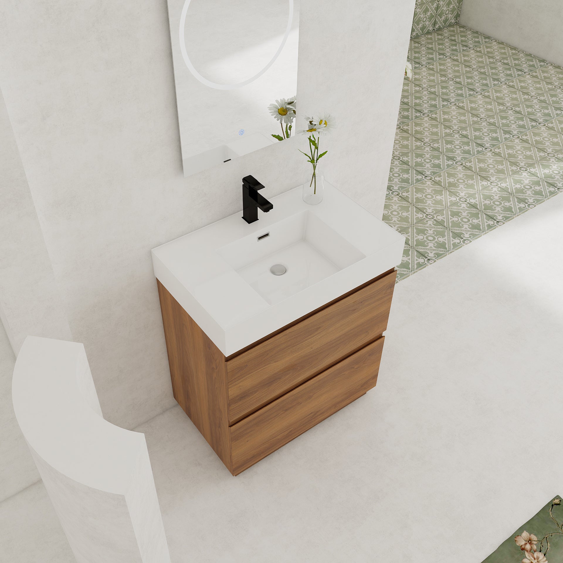 30" Bathroom Vanities with Single Sink Combo, Modern Undermount Bathroom Sink Cabinet with Double drawer, Freestanding Bathroom Sink Cabinet,Engineering wood,Brown