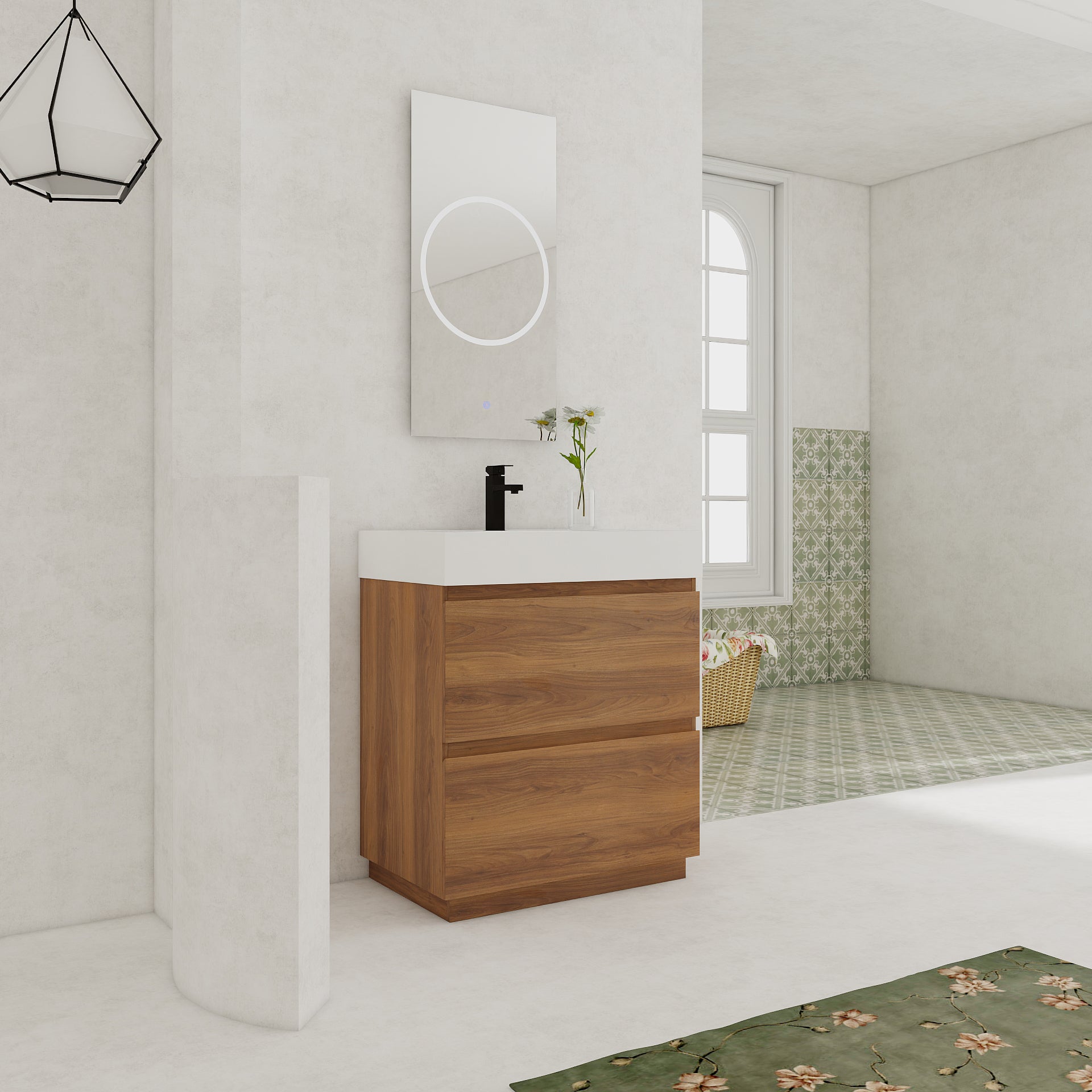 30" Bathroom Vanities with Single Sink Combo, Modern Undermount Bathroom Sink Cabinet with Double drawer, Freestanding Bathroom Sink Cabinet,Engineering wood,Brown