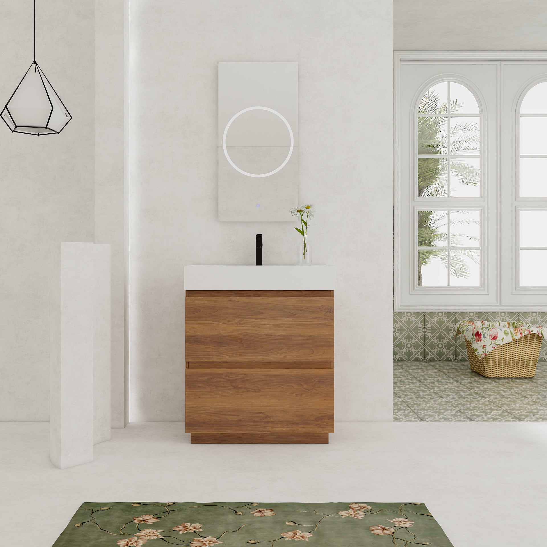 30" Bathroom Vanities with Single Sink Combo, Modern Undermount Bathroom Sink Cabinet with Double drawer, Freestanding Bathroom Sink Cabinet,Engineering wood,Brown