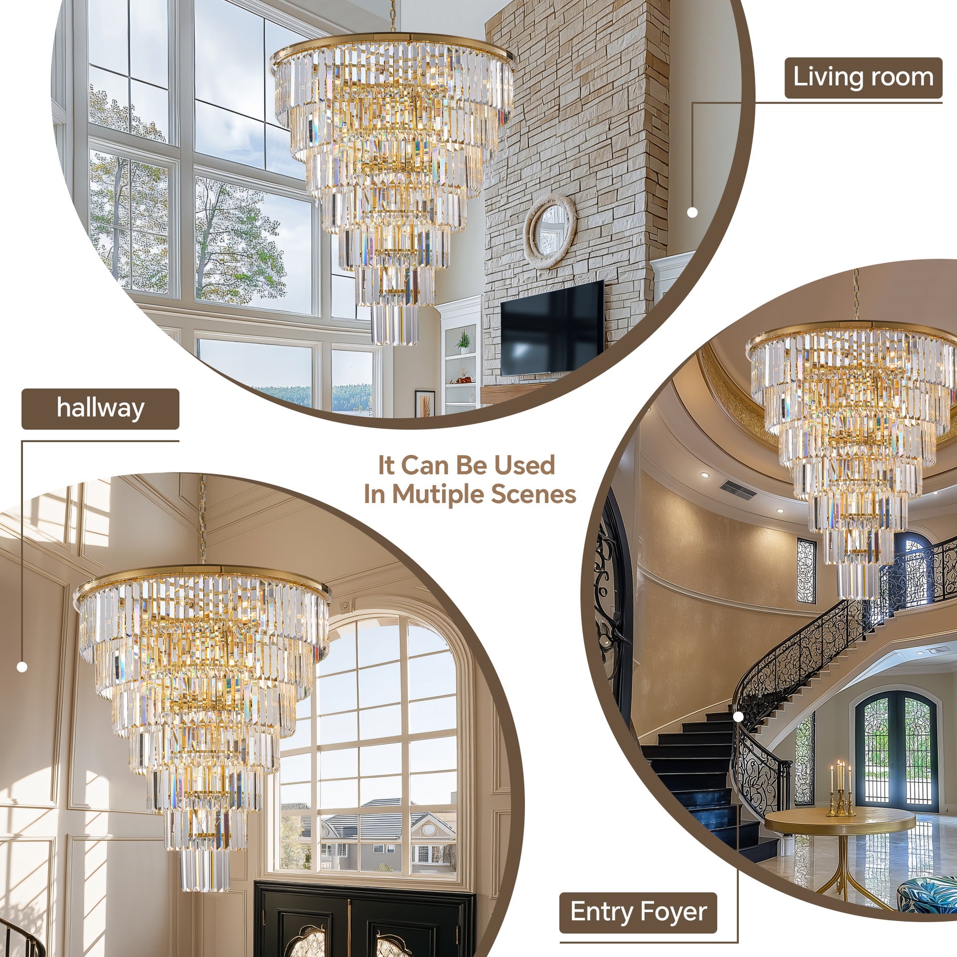 40-Inch Gold Tiered Crystal Tube Chandelier, 30-Light E12 Pendant with 370 Crystal Rods, Mirror-Polished Metal Frame, Adjustable 79" Chain, LED Bulbs Included