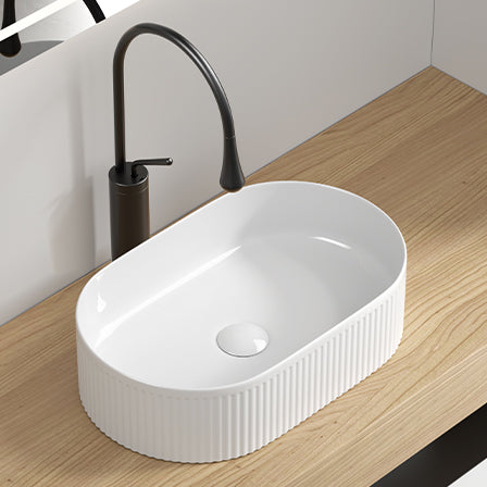 Oval Bathroom Sink Above Counter,19″ x 12″ White Porcelain Vessel Sink, Modern Vanity Bowl Sink, Art Ceramic Wash Basin
