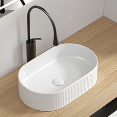 Oval Bathroom Sink Above Counter,19″ x 12″ White Porcelain Vessel Sink, Modern Vanity Bowl Sink, Art Ceramic Wash Basin