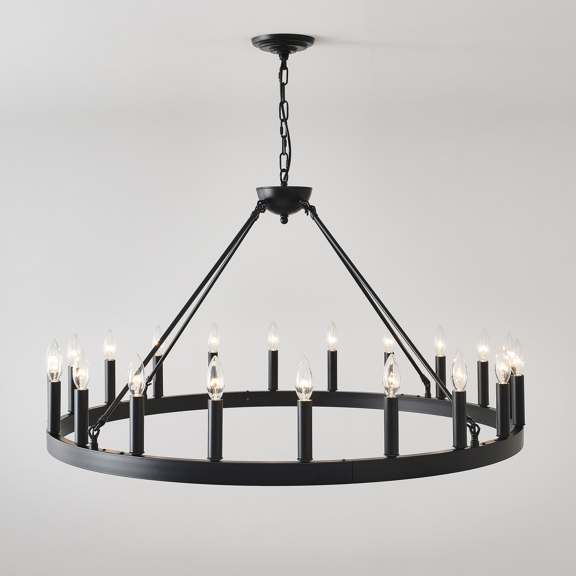 20-Light 39.4INCH Extra Large Wagon Wheel Chandelier, Black Farmhouse Round Wheel Chandelier Light Fixtures Wagon Wheel Chandeliers For Porch High Ceilings Dining Room Living Room,Kitchen, Bedroom-E12