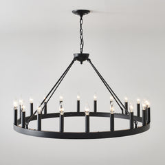 20-Light 39.4INCH Extra Large Wagon Wheel Chandelier, Black Farmhouse Round Wheel Chandelier Light Fixtures Wagon Wheel Chandeliers For Porch High Ceilings Dining Room Living Room,Kitchen, Bedroom-E12