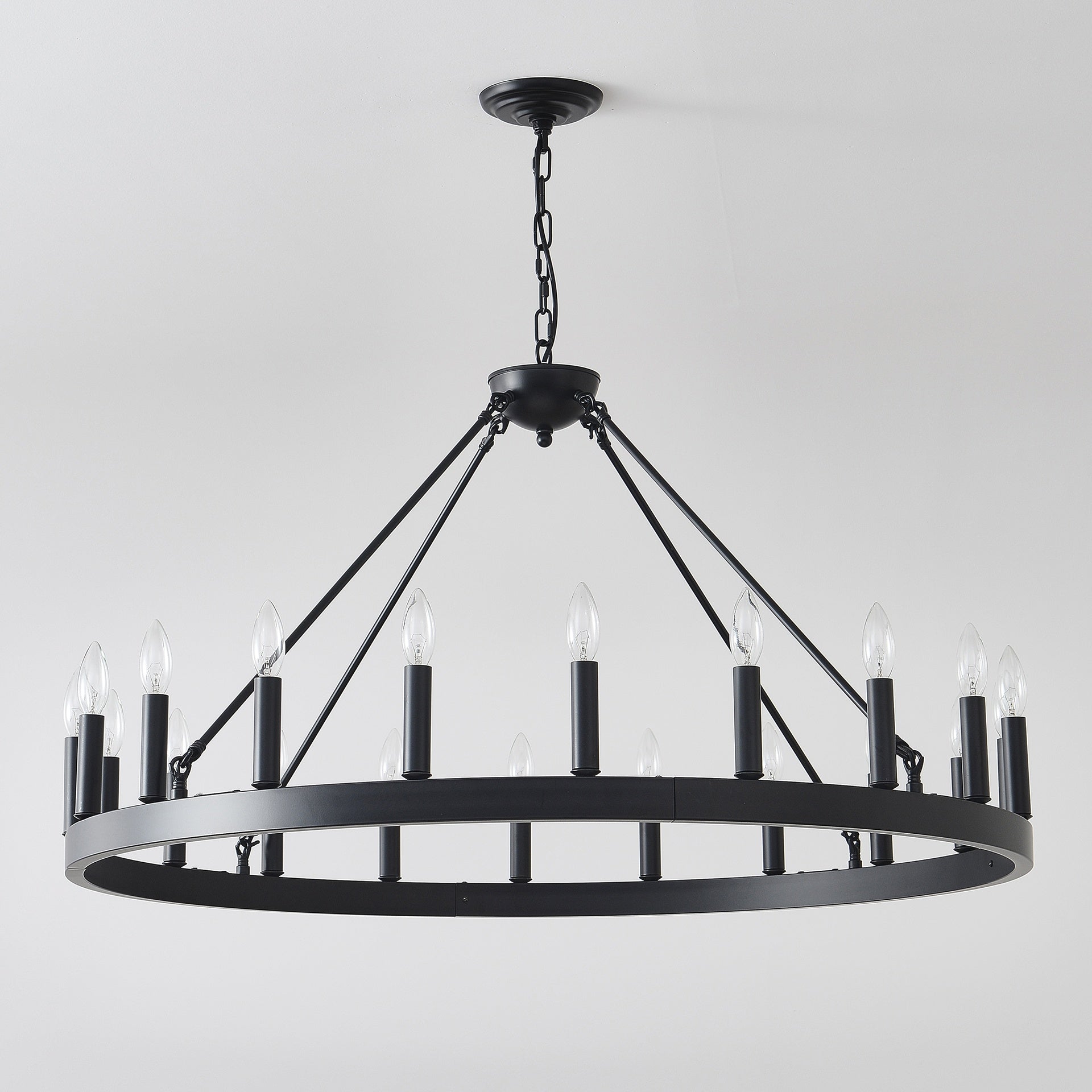 20-Light 39.4INCH Extra Large Wagon Wheel Chandelier, Black Farmhouse Round Wheel Chandelier Light Fixtures Wagon Wheel Chandeliers For Porch High Ceilings Dining Room Living Room,Kitchen, Bedroom-E12