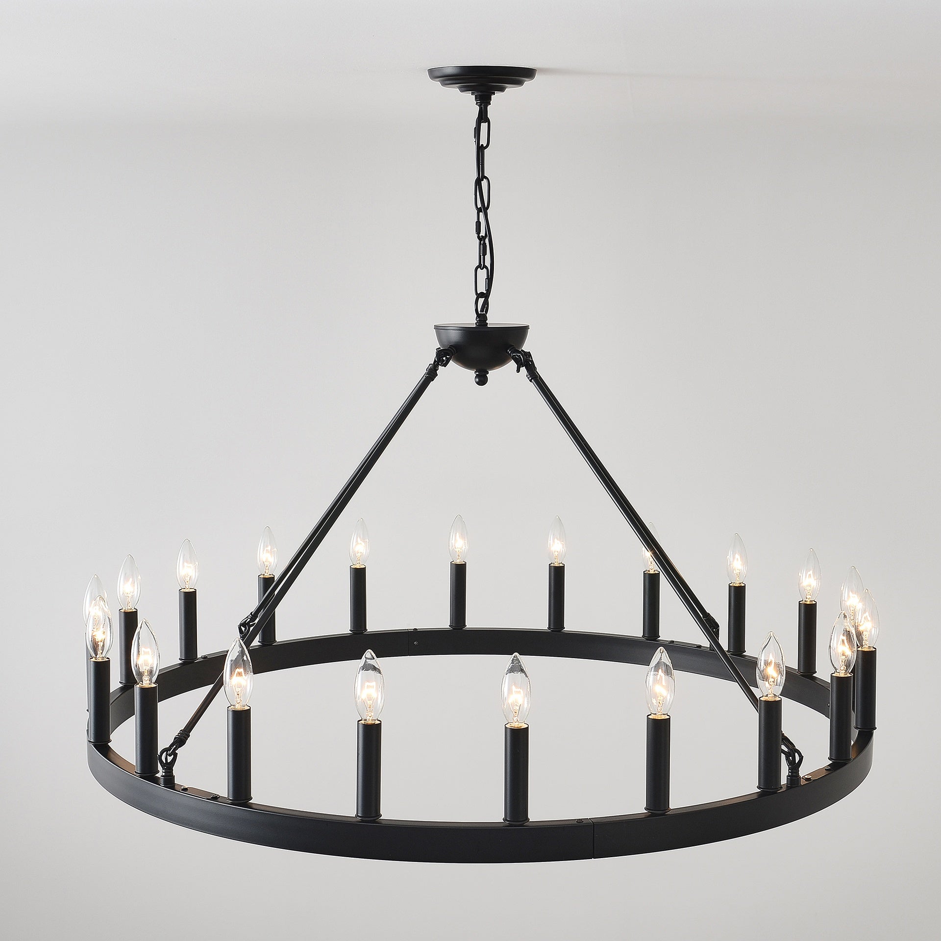 20-Light 39.4INCH Extra Large Wagon Wheel Chandelier, Black Farmhouse Round Wheel Chandelier Light Fixtures Wagon Wheel Chandeliers For Porch High Ceilings Dining Room Living Room,Kitchen, Bedroom-E12