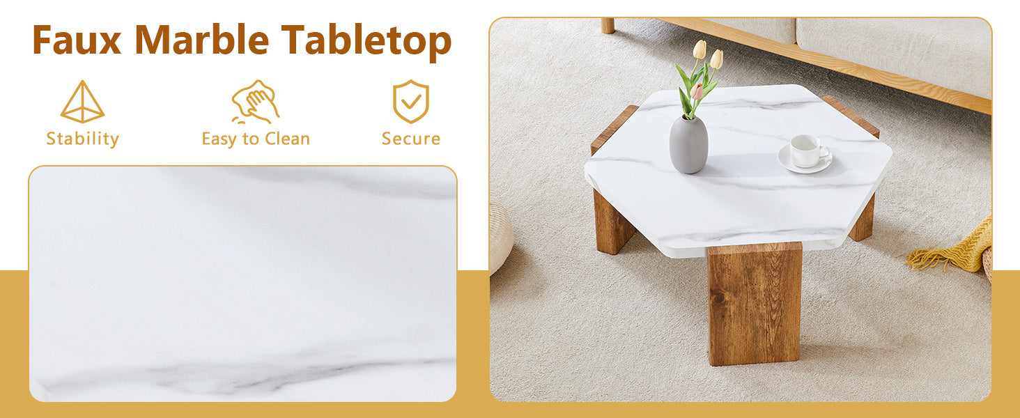 31-inch modern-style hexagonal coffee table,with white marble surface W1151138529