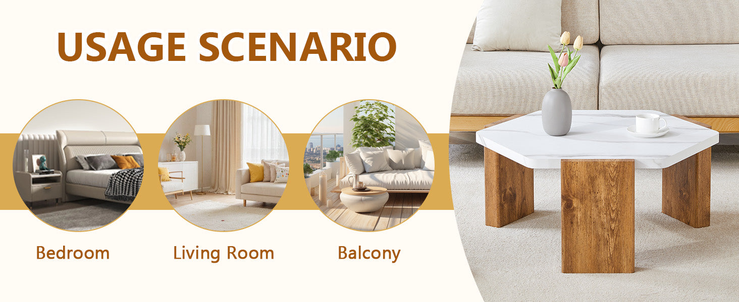 31-inch modern-style hexagonal coffee table,with white marble surface W1151138529