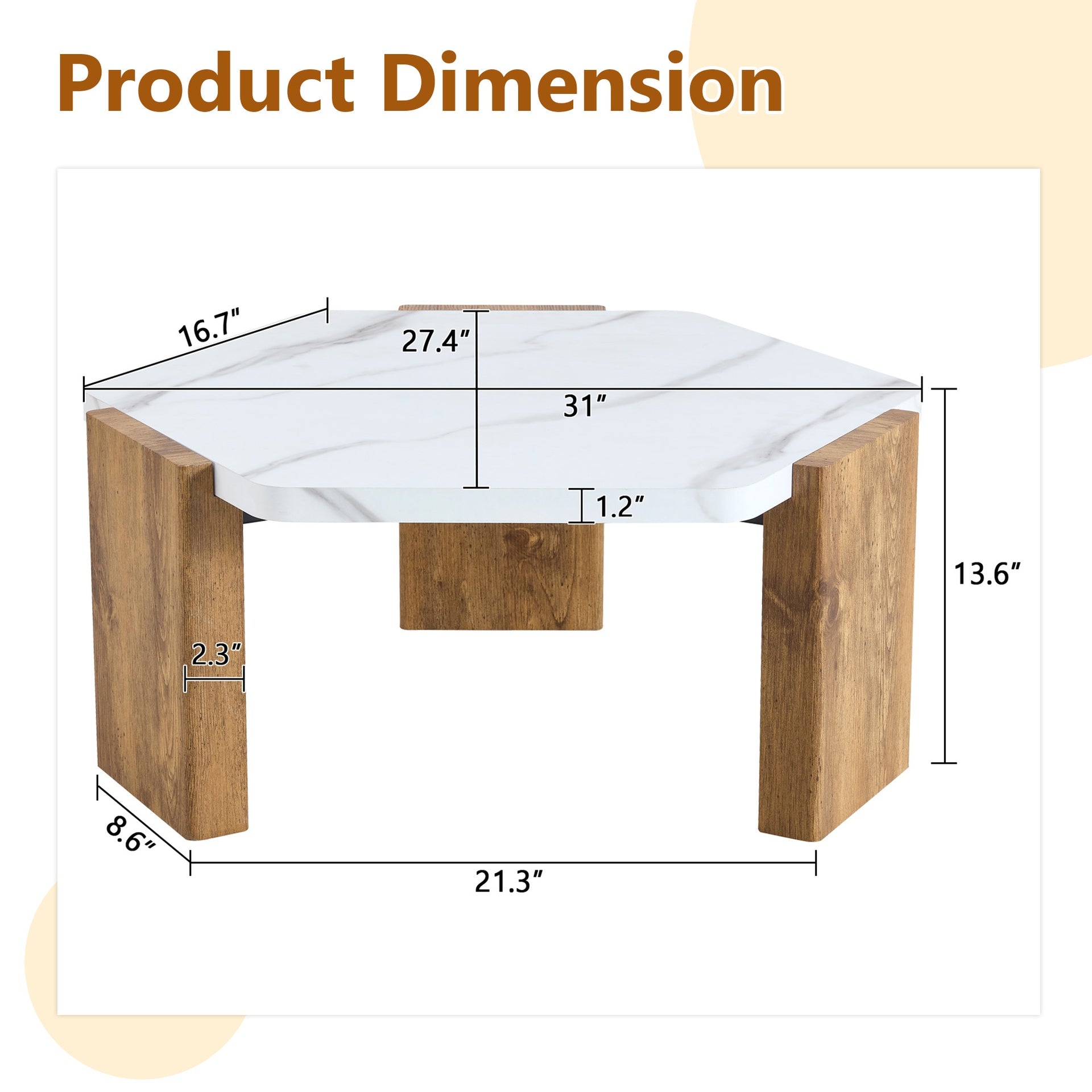 31-inch modern-style hexagonal coffee table,with white marble surface W1151138529