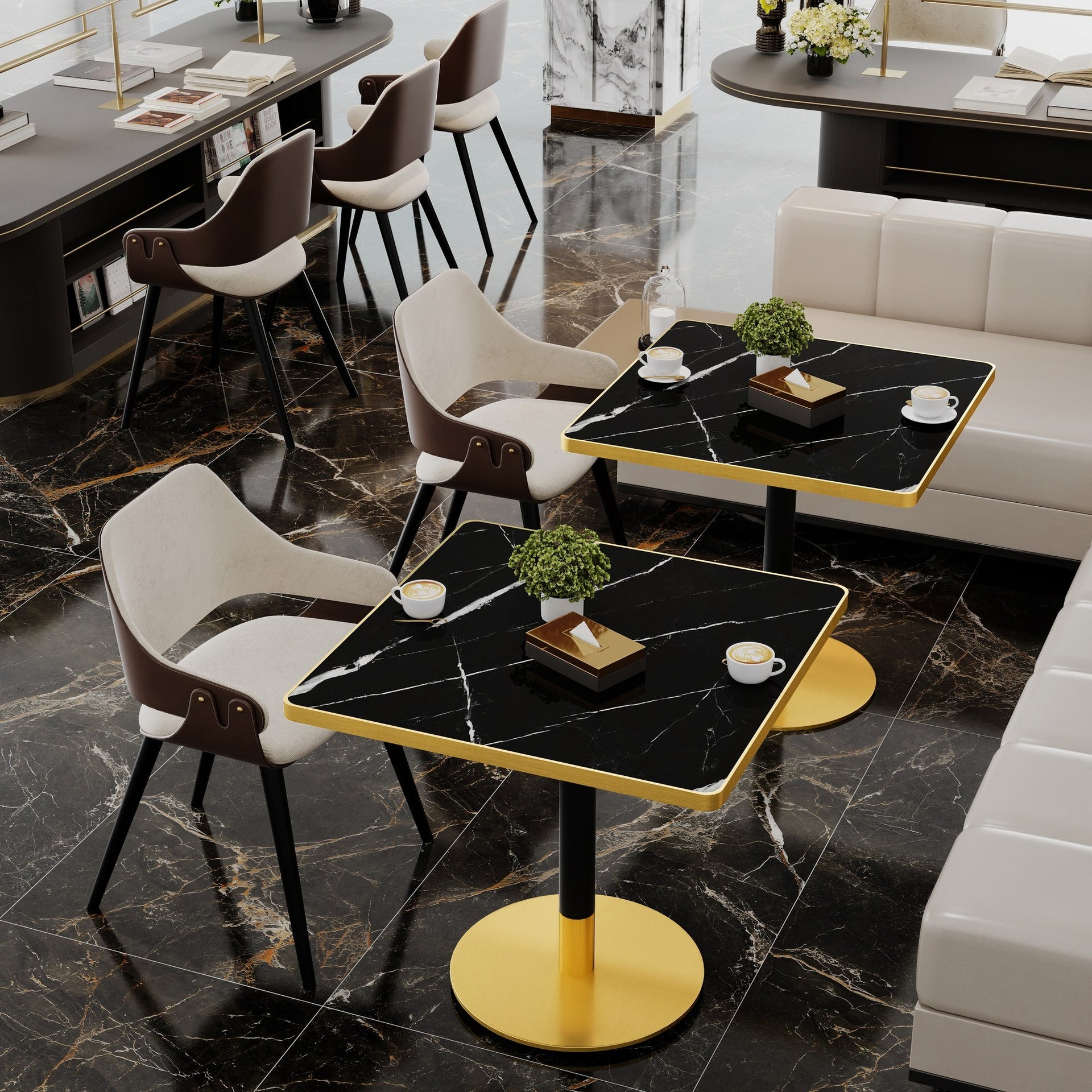 Square Modern Dinning Table 31.5 inches Bistro Table Tulip Table with Faux Marble top,Easy Assemble,Sturdy Metal Frame Diameter