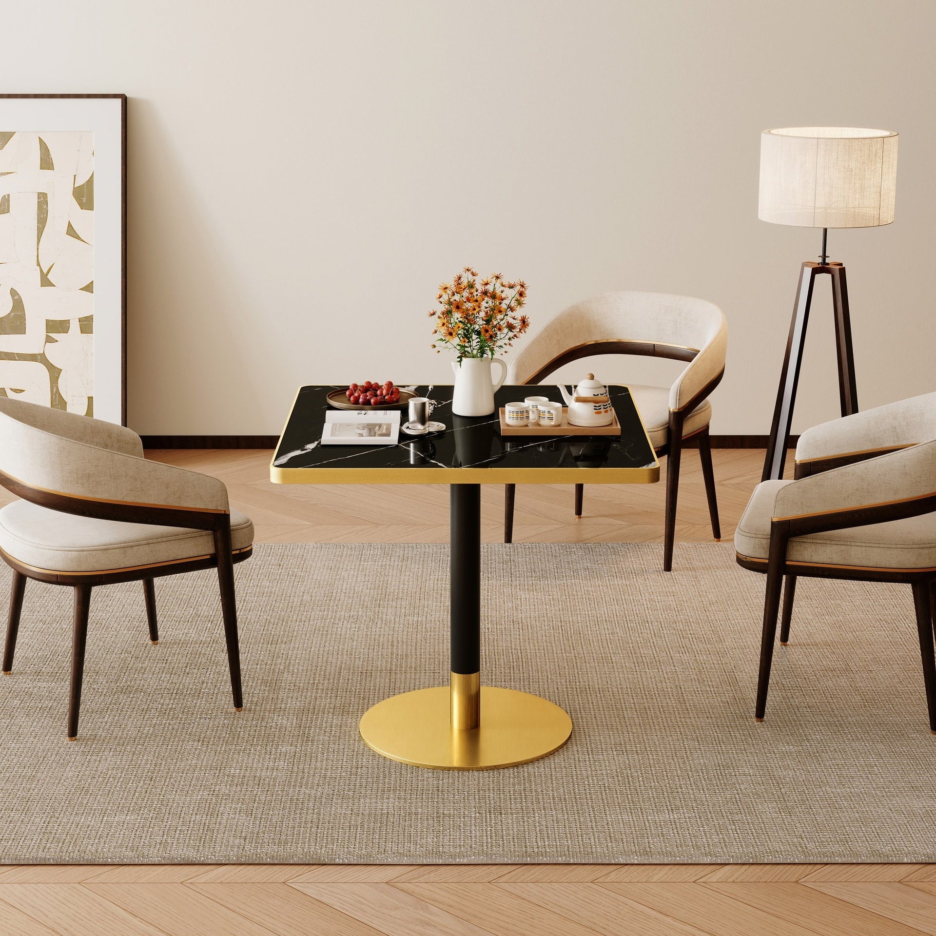 Square Modern Dinning Table 31.5 inches Bistro Table Tulip Table with Faux Marble top,Easy Assemble,Sturdy Metal Frame Diameter
