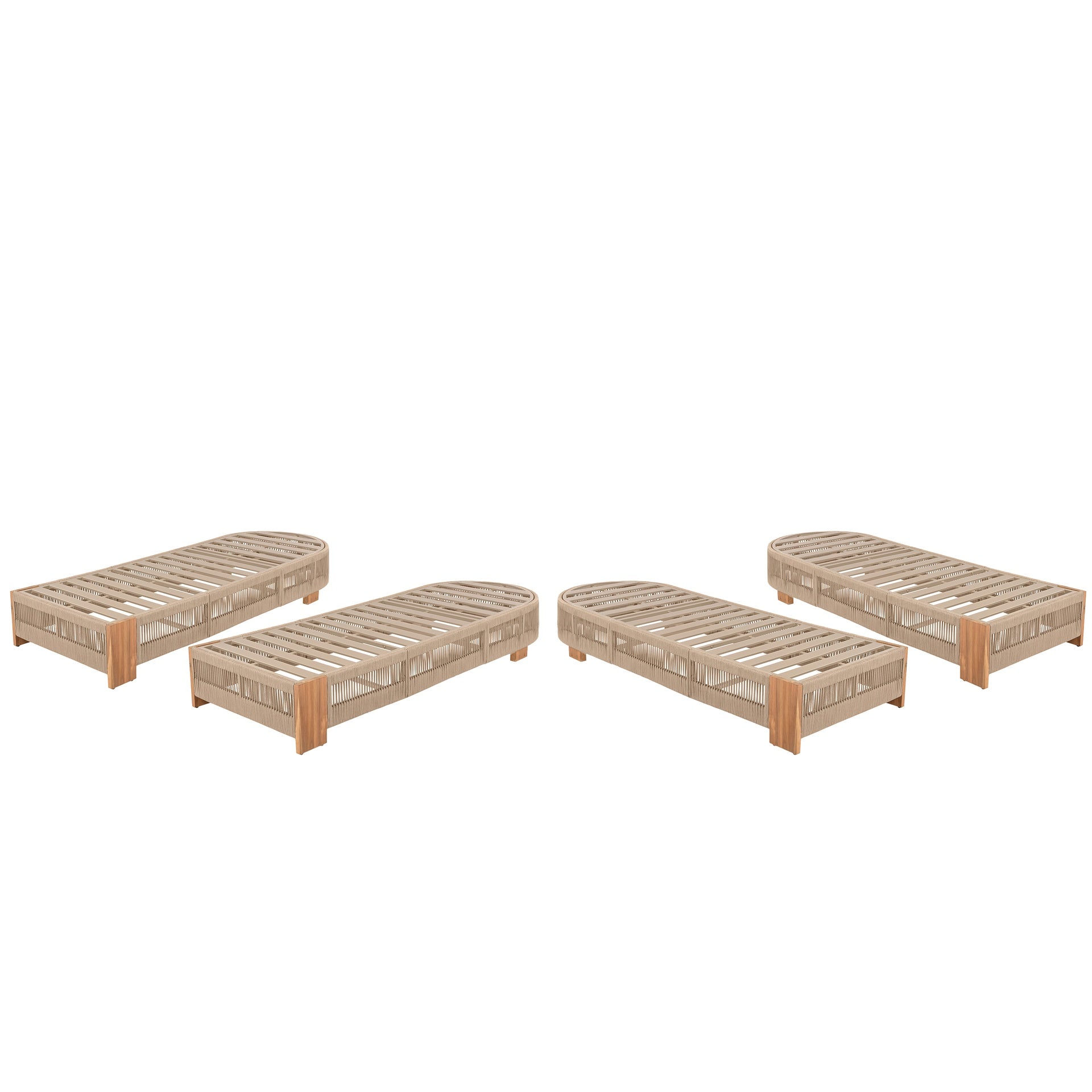Outdoor Acacia Wood Patio Adjustable Lounge Chair Set of 4 - Uncushioned for Backyard Pool Garden - Beige rope & Natural iron