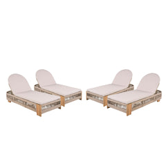 Outdoor Acacia Wood Patio Adjustable Lounge Chair Set of 4 - Uncushioned for Backyard Pool Garden - Beige rope & Natural iron