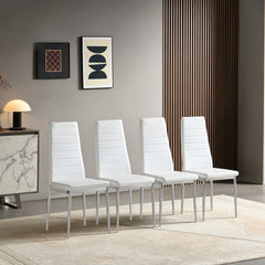 Modern Style Dining Chair Set for 4 with Comfortable PU Leather and Silver Chrome Plated chair legs,White