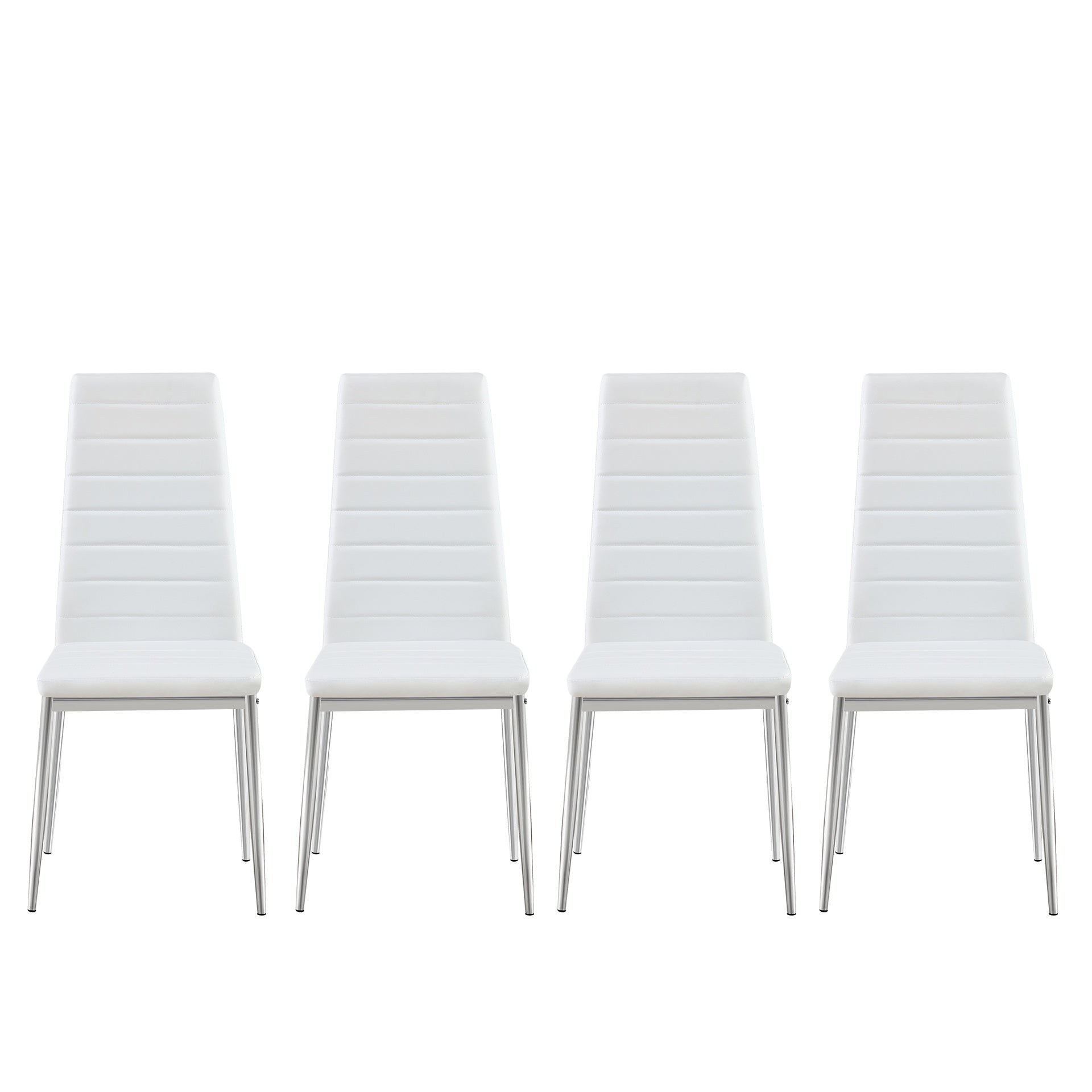 Modern Style Dining Chair Set for 4 with Comfortable PU Leather and Silver Chrome Plated chair legs,White