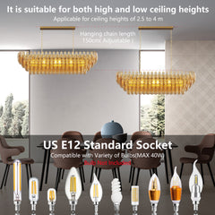 Modern Chandeliers for Dining Room, 54" Large Rectangle Gold Kitchen Chandelier Over Table, 12-Light with Smoke Glass Ceiling Lights, Farmhouse Pendant Lighting Fixture for Living Room Bedroom