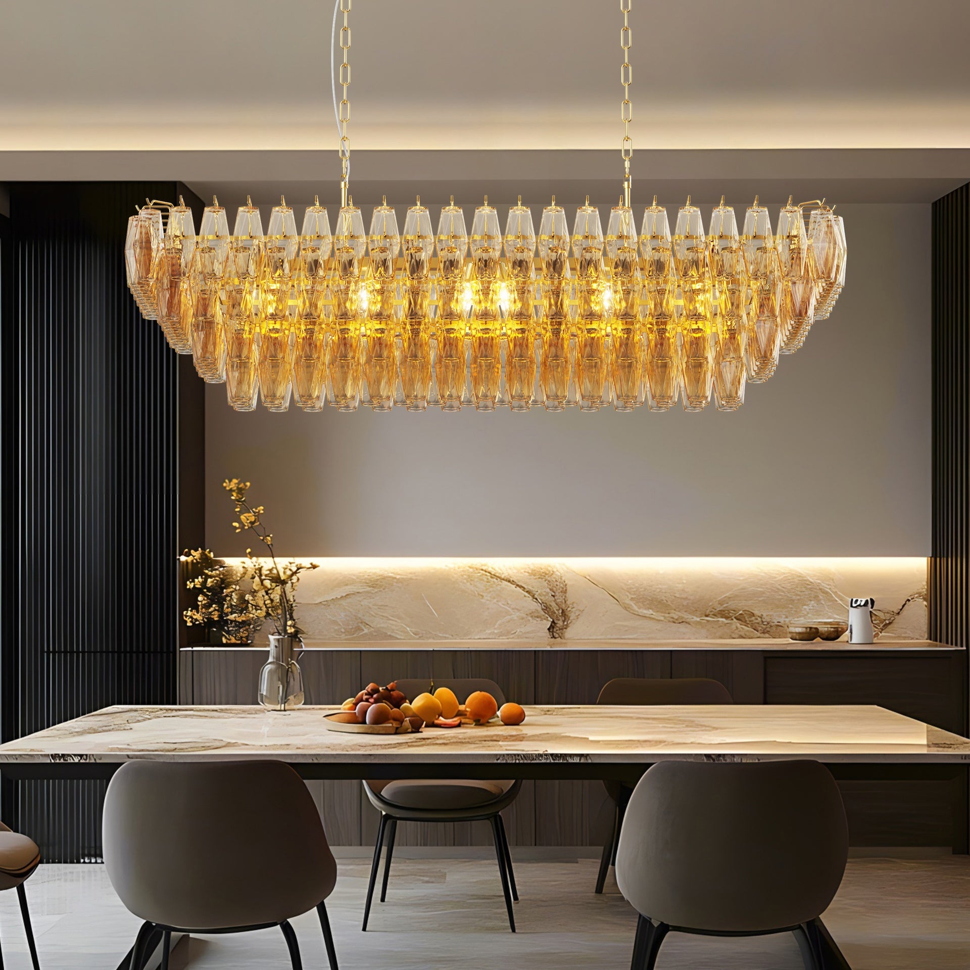 Modern Chandeliers for Dining Room, 54" Large Rectangle Gold Kitchen Chandelier Over Table, 12-Light with Smoke Glass Ceiling Lights, Farmhouse Pendant Lighting Fixture for Living Room Bedroom