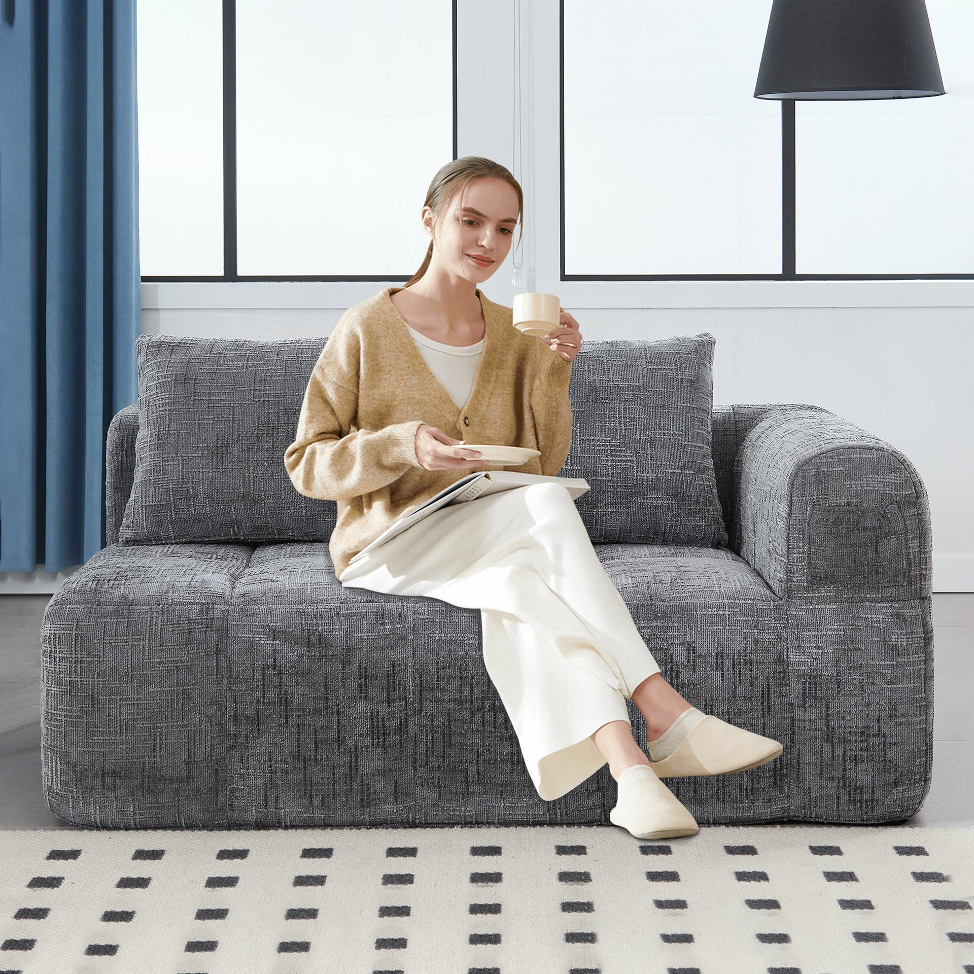 UNITED WE WIN Chenille Loveseat Sofa,Minimalist Modular Couches Sleeper for Living Room Bedroom Apartment Lounge