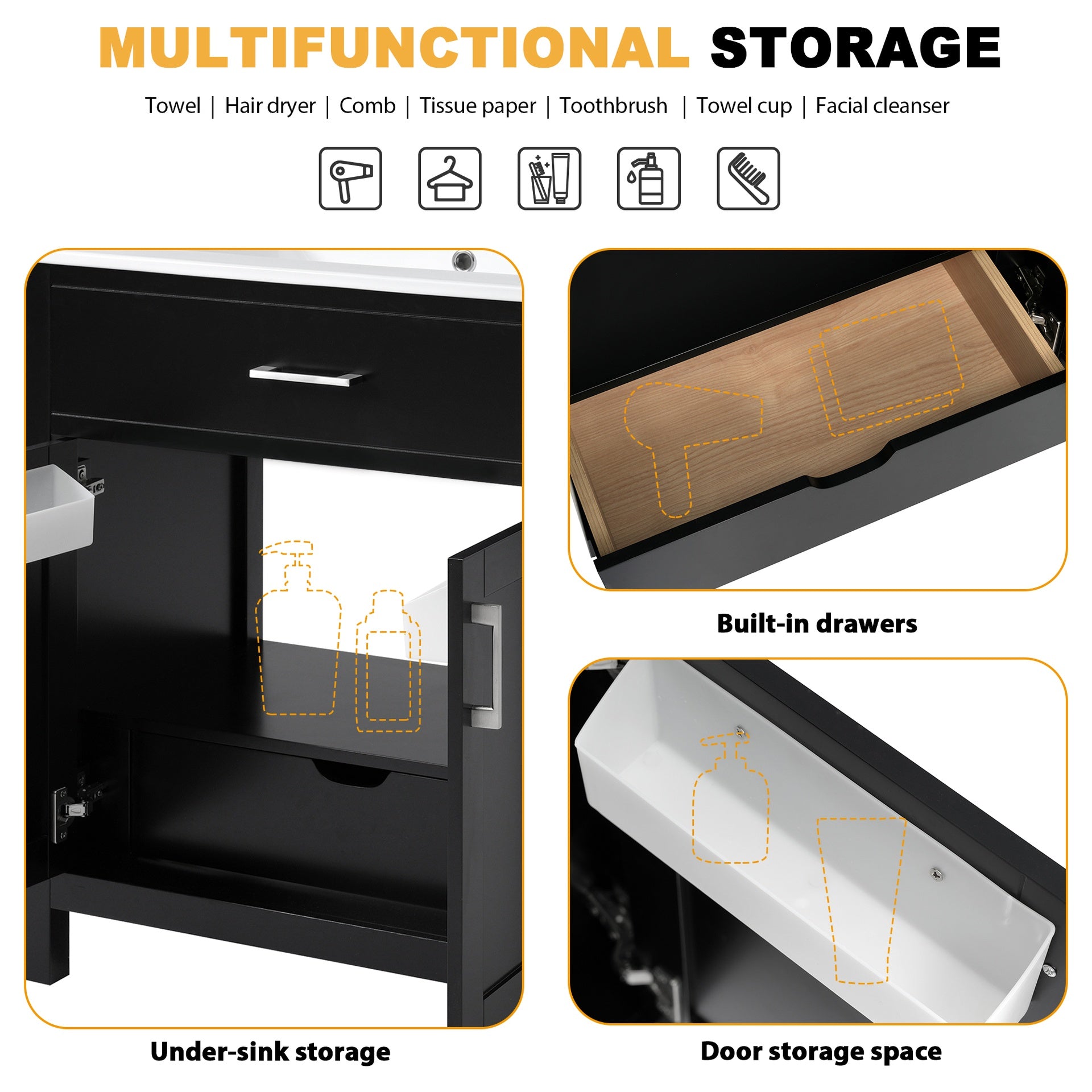 30-Inch  Bathroom Vanity with Ceramic Sink and Ample Storage - The Perfect Choice for Small Bathrooms