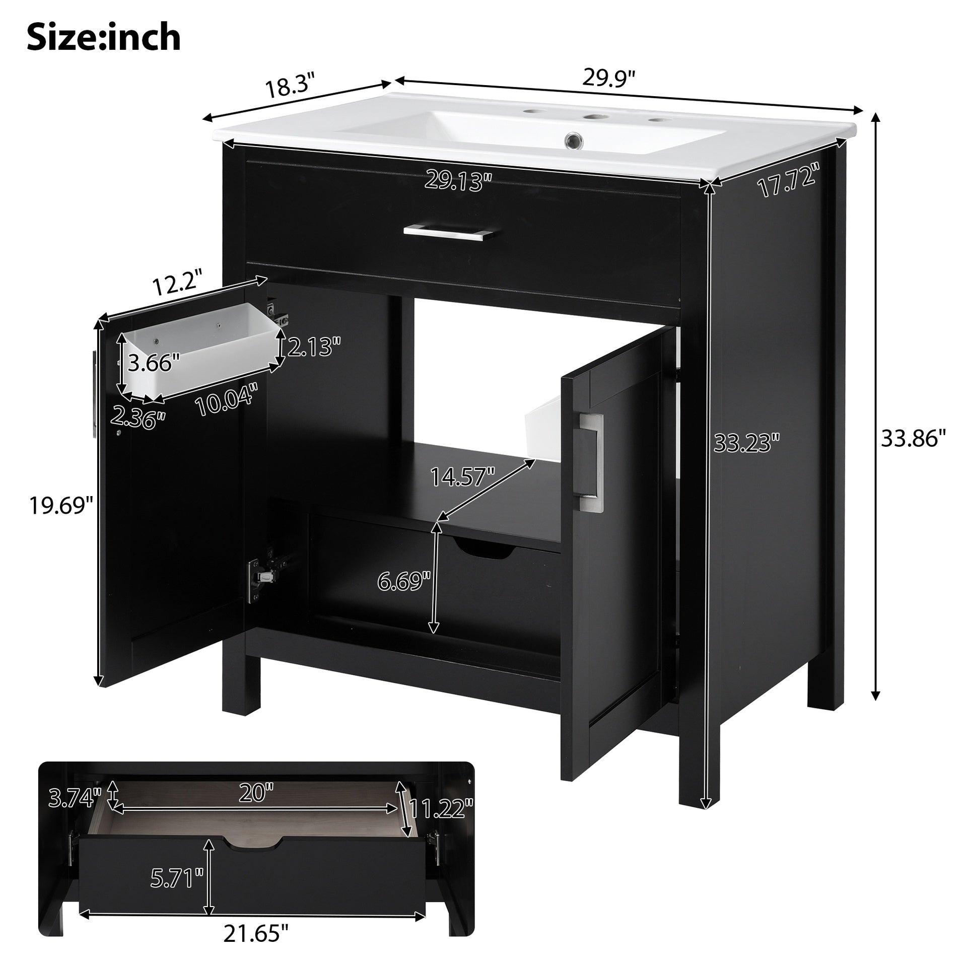 30-Inch  Bathroom Vanity with Ceramic Sink and Ample Storage - The Perfect Choice for Small Bathrooms