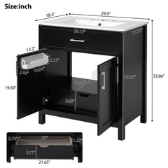 30-Inch  Bathroom Vanity with Ceramic Sink and Ample Storage - The Perfect Choice for Small Bathrooms