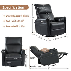 Power Swivel Rocker Recliner Chair for Adults, 270° Swivel Rocking Recliner Chair,Electric Small Recliners for Small Spaces, Single Sofa Recliner for Living Room, Bedroom,RV (Black+270°Swivel)