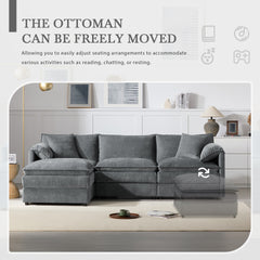 103" Chenille Modular Sectional Sofa with Deep and Wide Seat,L Shaped Cloud Couch Set with Double Cushions,4 Seat Sofa with Movable Ottoman,Oversized Indoor Furniture for Living Room&Apartment