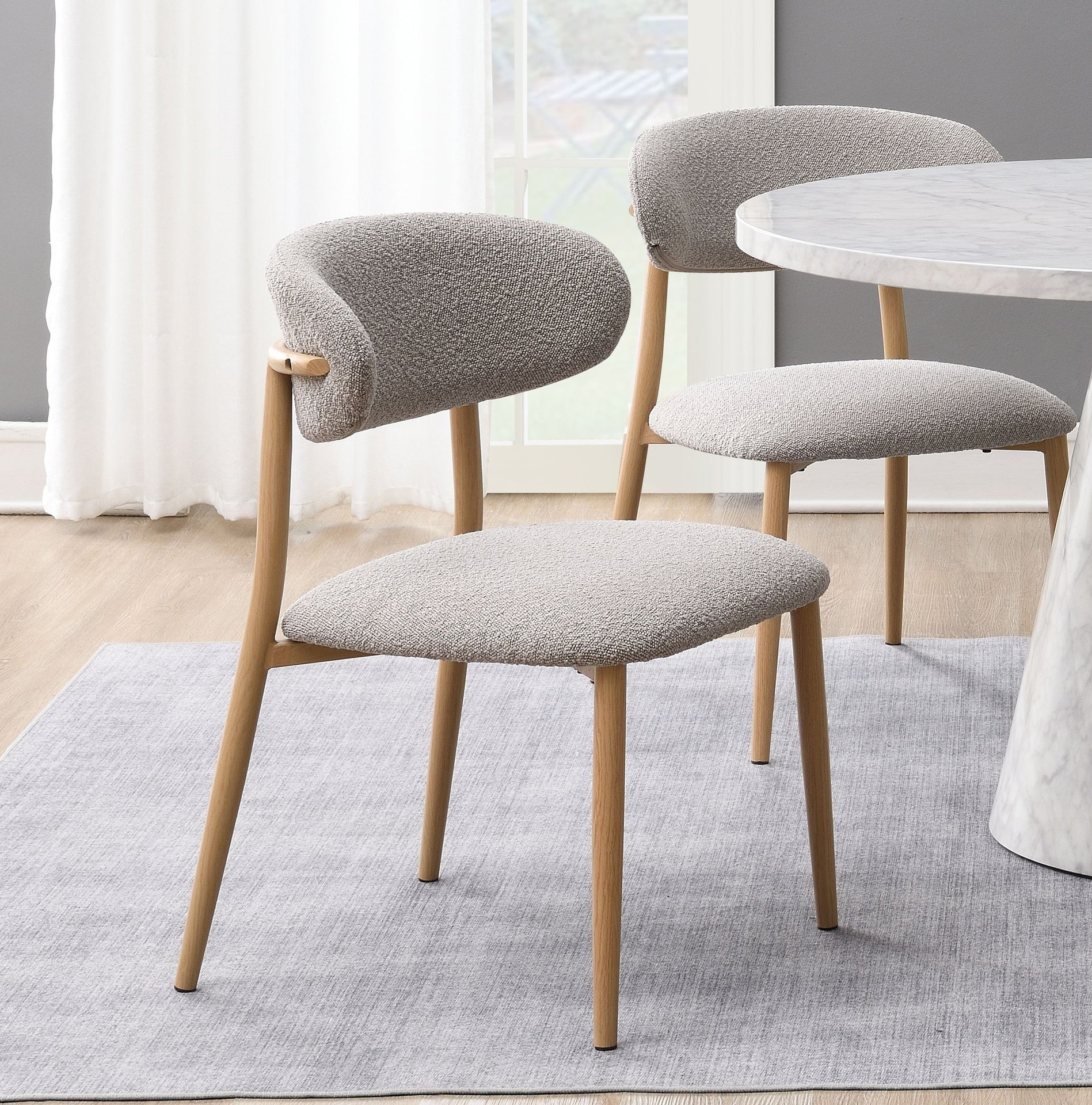Modern Luxury Dining Chairs 2pc Set Light Gray Padded Seat Back Cushion Comfort Style Natural Finish Dining Furniture