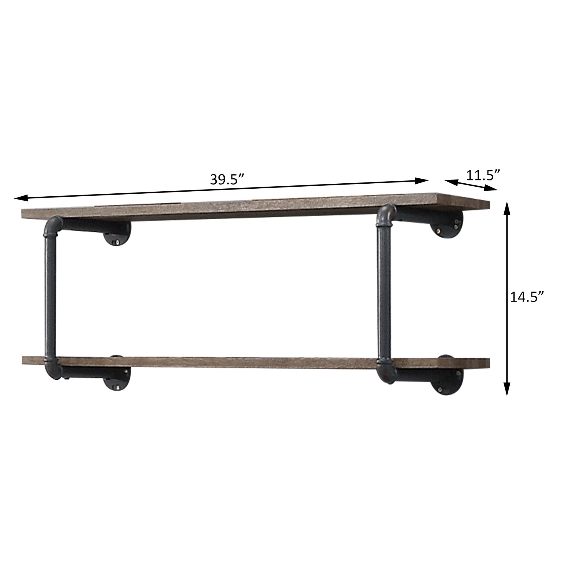 Antique Oak and Sandy Grey 2-Tier Wall Shelf