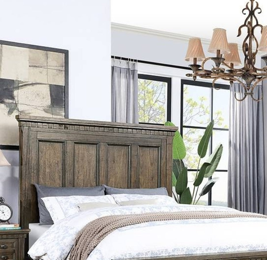 1pc California King Size Panel Headboard Bed Footboard Drawers Traditional Brown Finish Bedroom Furniture