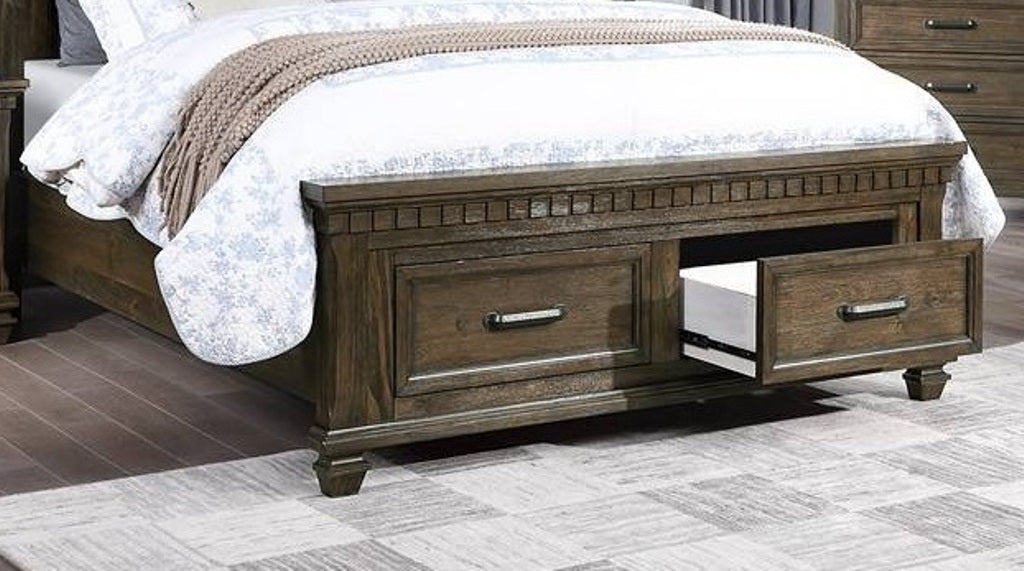 1pc California King Size Panel Headboard Bed Footboard Drawers Traditional Brown Finish Bedroom Furniture