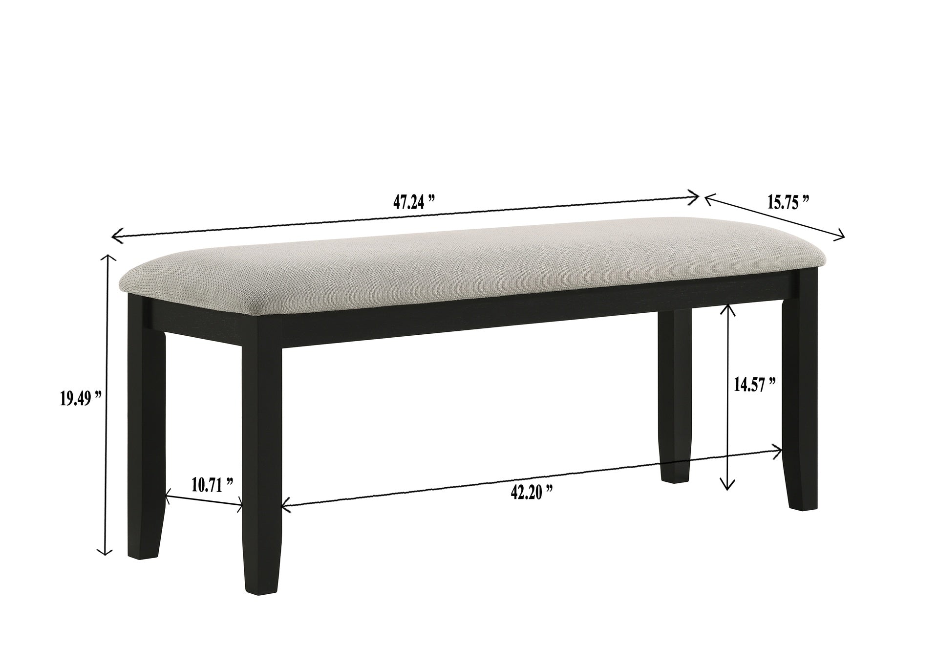 1pc Black Gray Bench Dining Room Fabric Upholstery Kitchen Dining Wooden Furniture