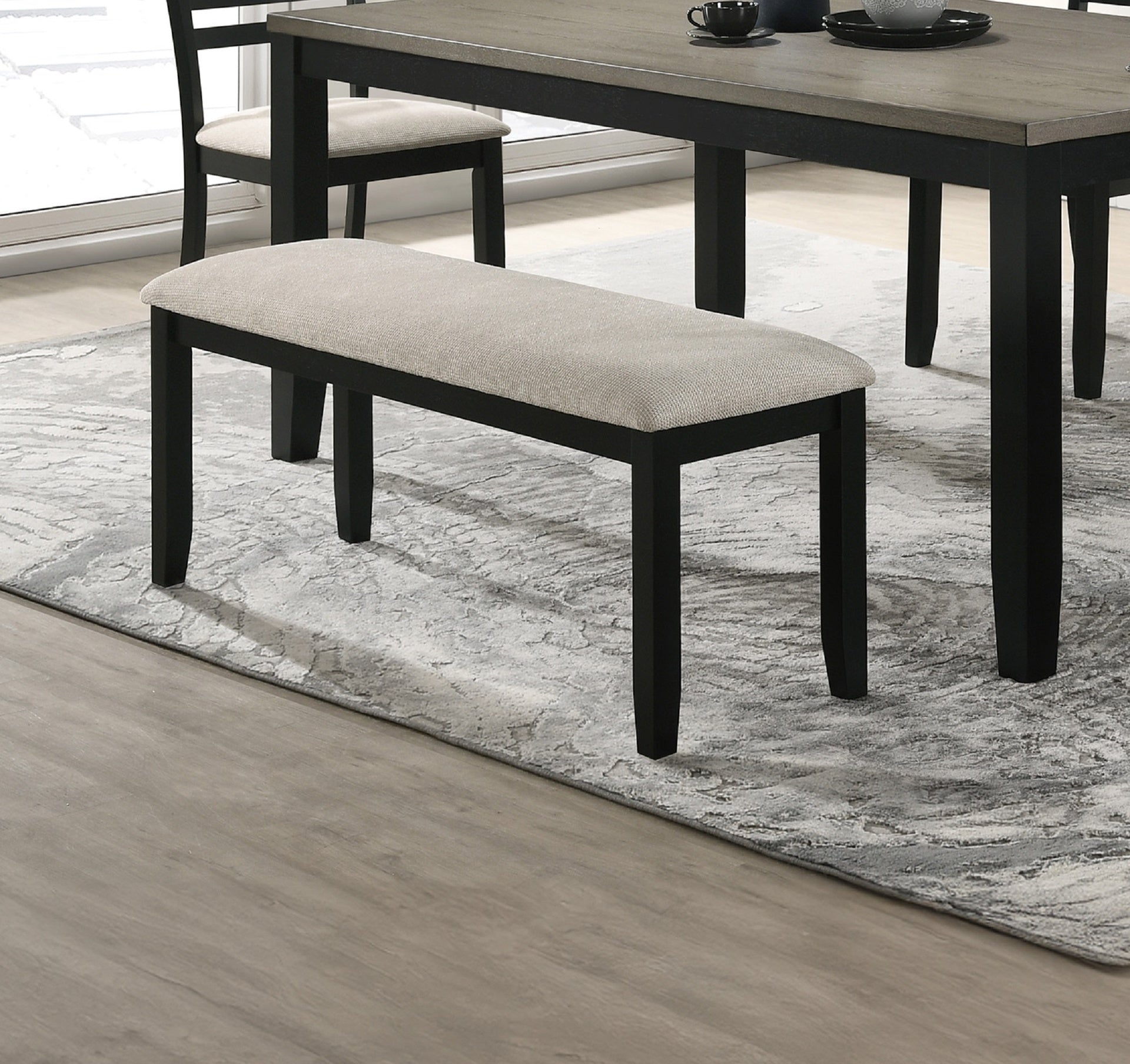 1pc Black Gray Bench Dining Room Fabric Upholstery Kitchen Dining Wooden Furniture