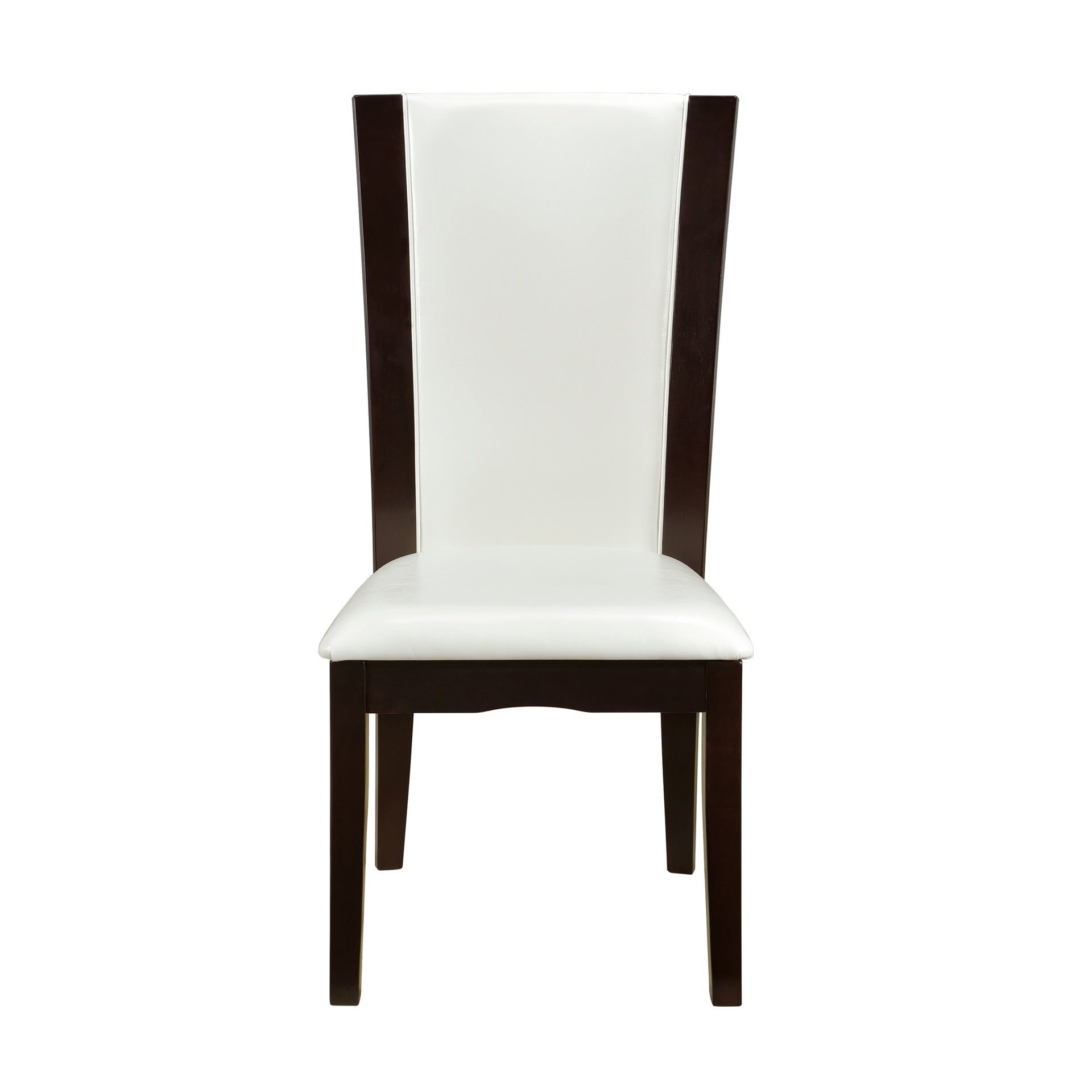 Modern Contemporary Dining Side Chairs Set of 2 White Faux Leather Upholstered Espresso Finish Hardwood Solid