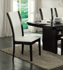 Modern Contemporary Dining Side Chairs Set of 2 White Faux Leather Upholstered Espresso Finish Hardwood Solid