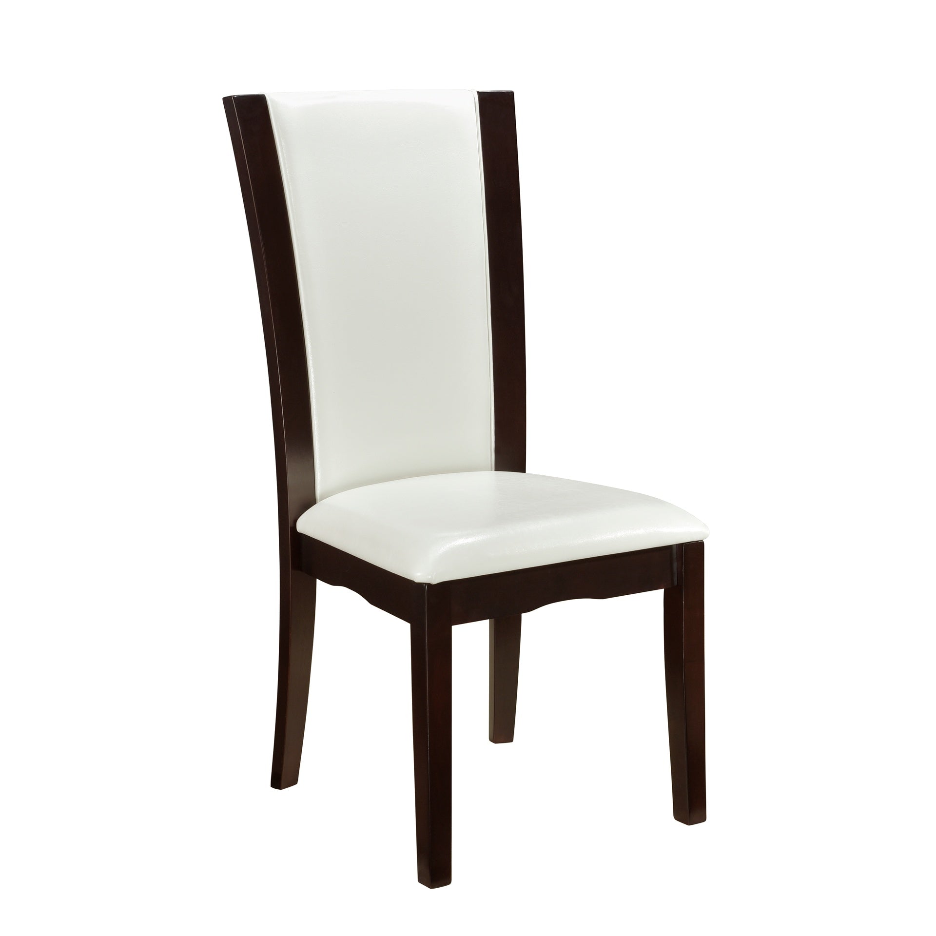 Modern Contemporary Dining Side Chairs Set of 2 White Faux Leather Upholstered Espresso Finish Hardwood Solid