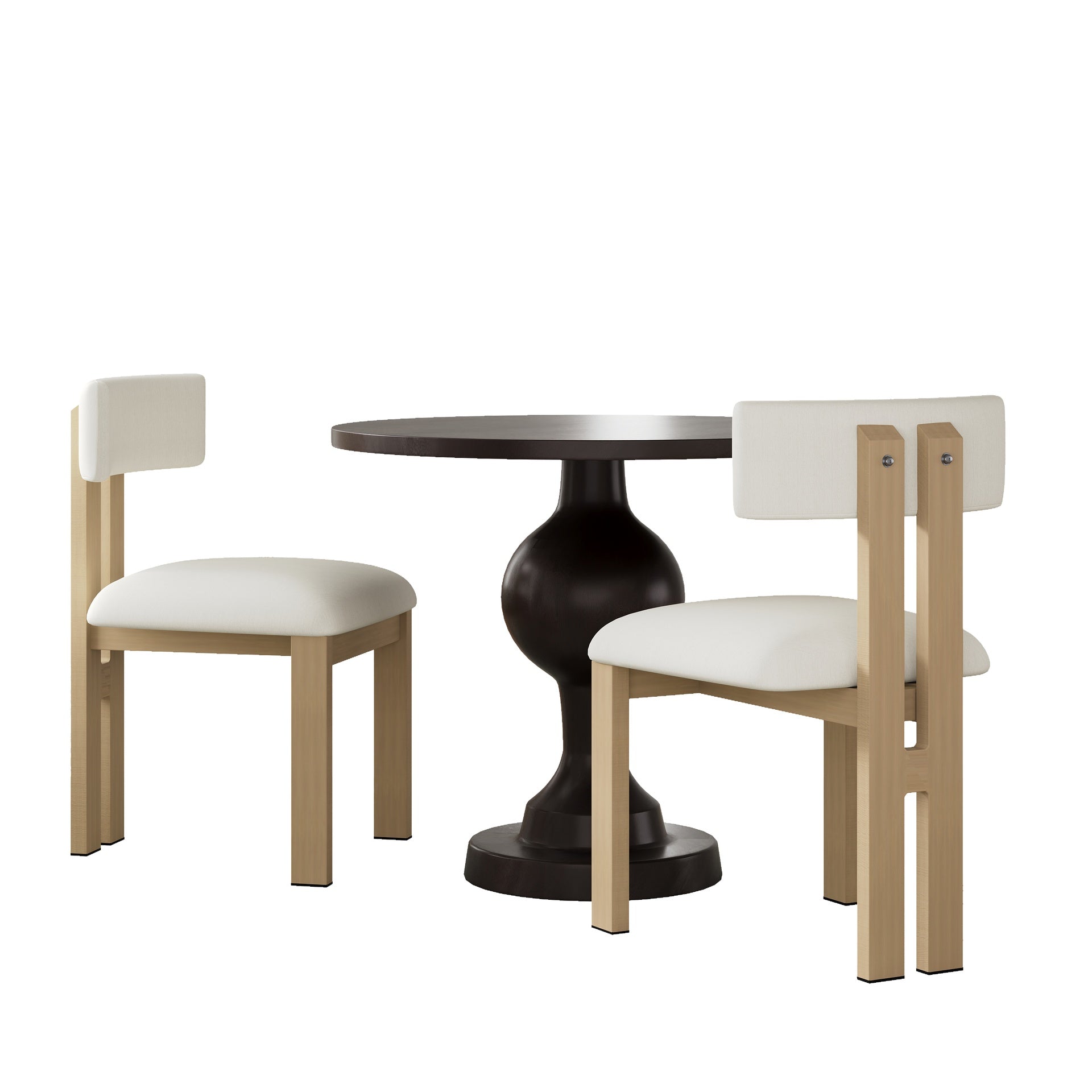 3- Piece Dining Set,Upholstered Dining Chairs With Metal Legs (Set of 2) (Beige+Natural) + Round Dining Table