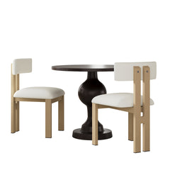 3- Piece Dining Set,Upholstered Dining Chairs With Metal Legs (Set of 2) (Beige+Natural) + Round Dining Table