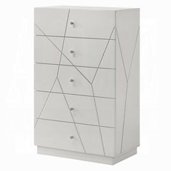 Ultra Modern White Finish Stylish Chest with 5x Storage Drawers Embossed Lines Design Contemporary Bedroom Furniture 1pc Metal Knobs