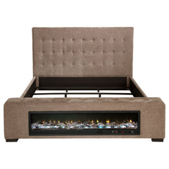 Crombie Brown Upholstered Queen Audio Flame Visualizer Bed