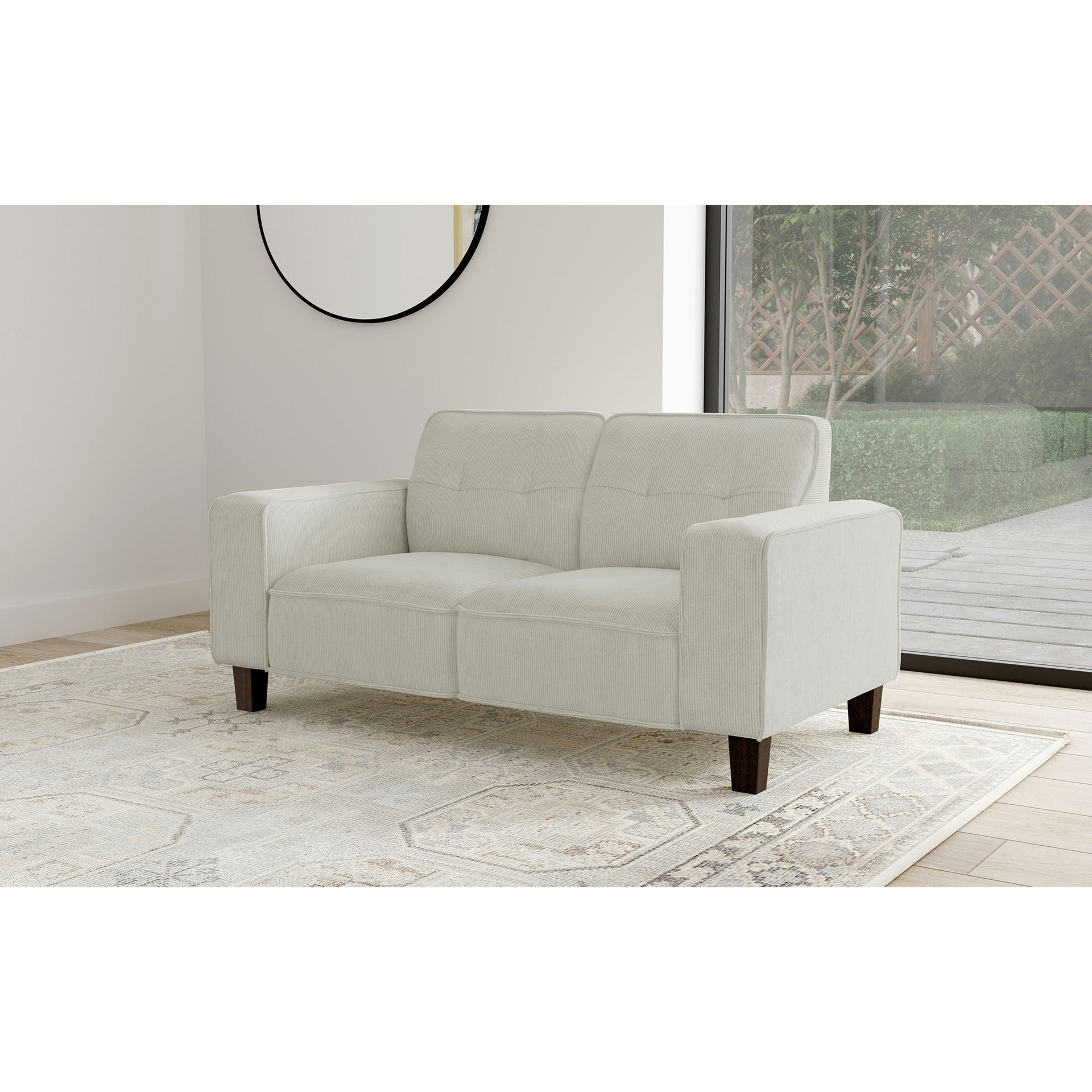 Xana Greige Upholstered Track Arm Tufted Loveseat