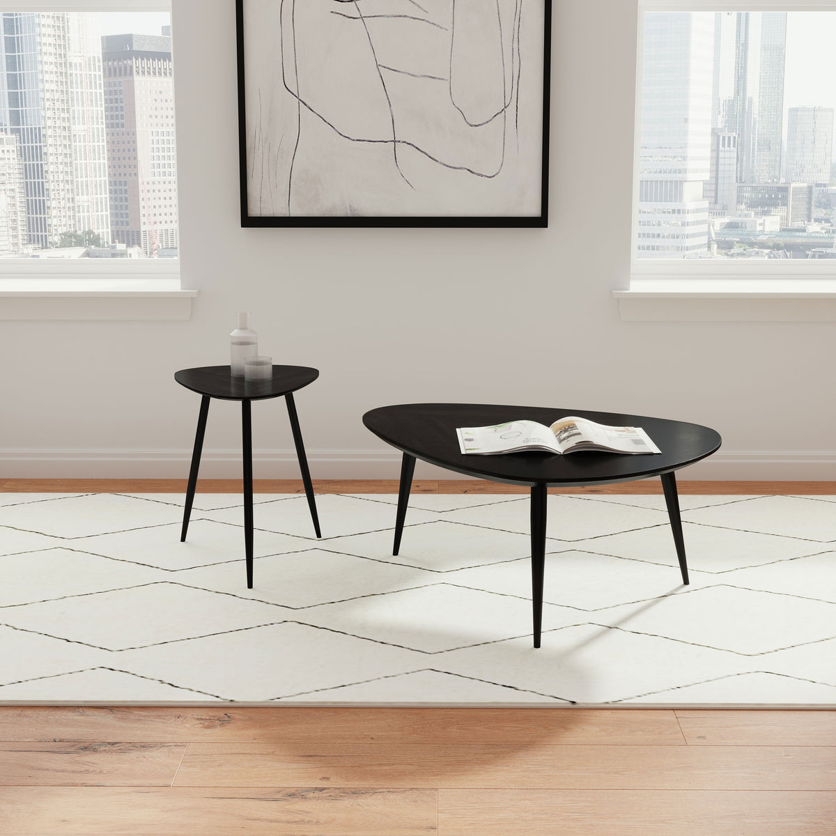 Xander Black 2-piece Triangular Coffee and End Table Set