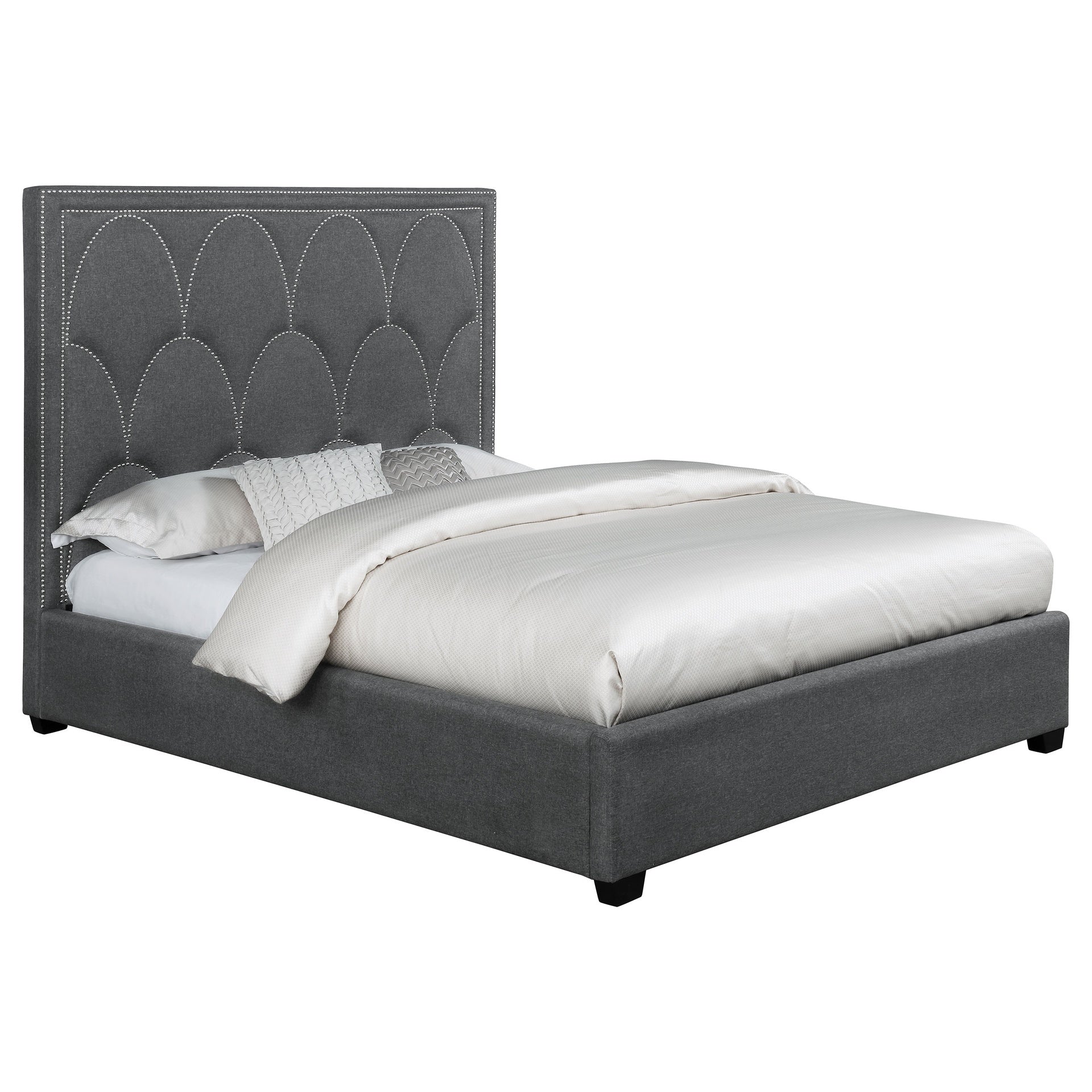 Maille Charcoal Upholstered Queen Panel Bed