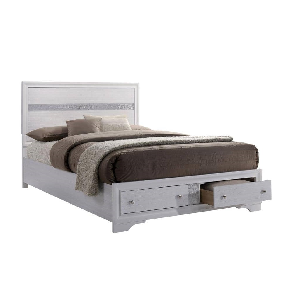 Contemporary White Color Panel Headboard 1pc Full Size Bed w Drawers Beautiful Bedroom Furniture