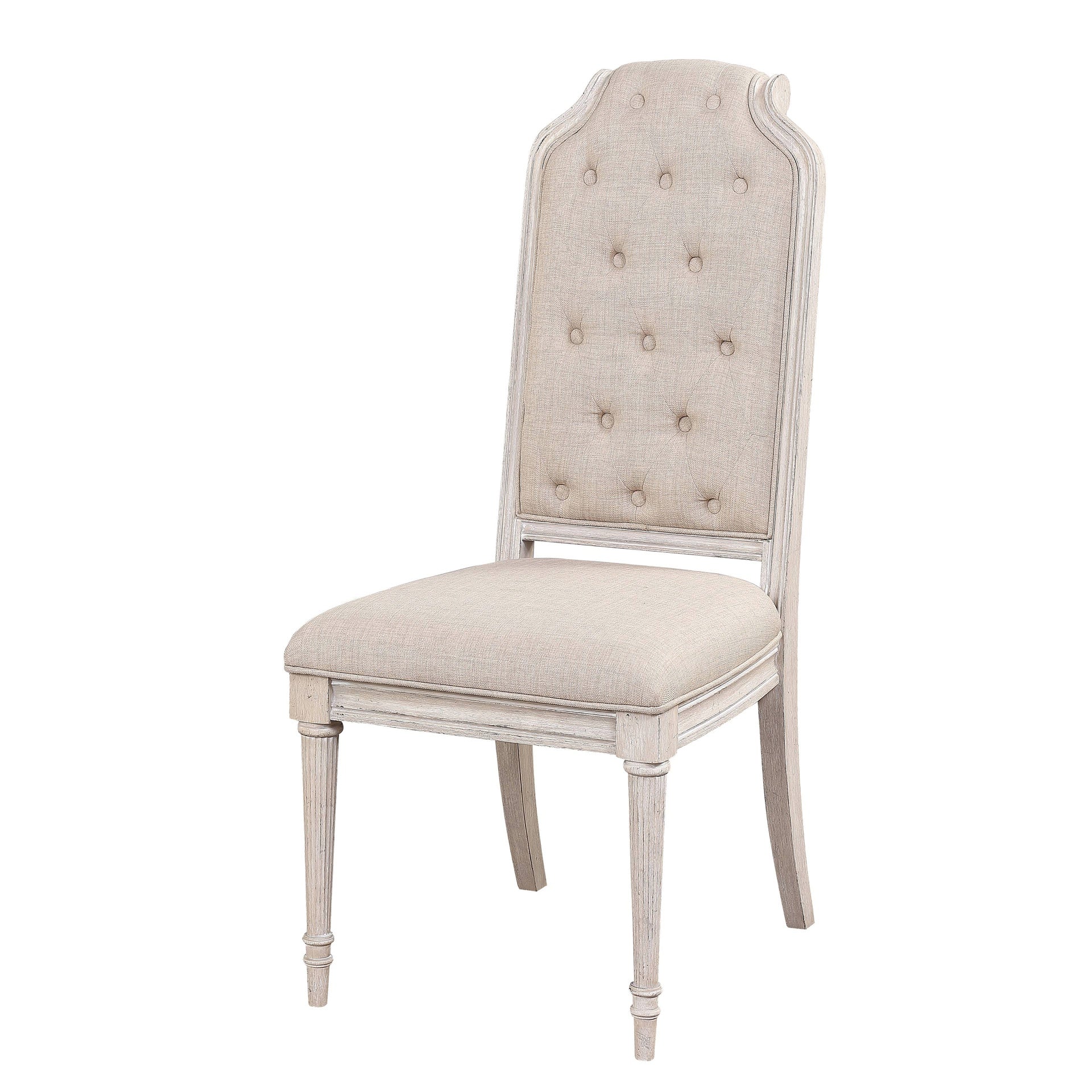 Beige and Antique Champagne Tufted Back Side Chairs (Set of 2)