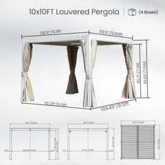 10x10 FT Outdoor Louvered Pergola with Adjustable Louvers-White