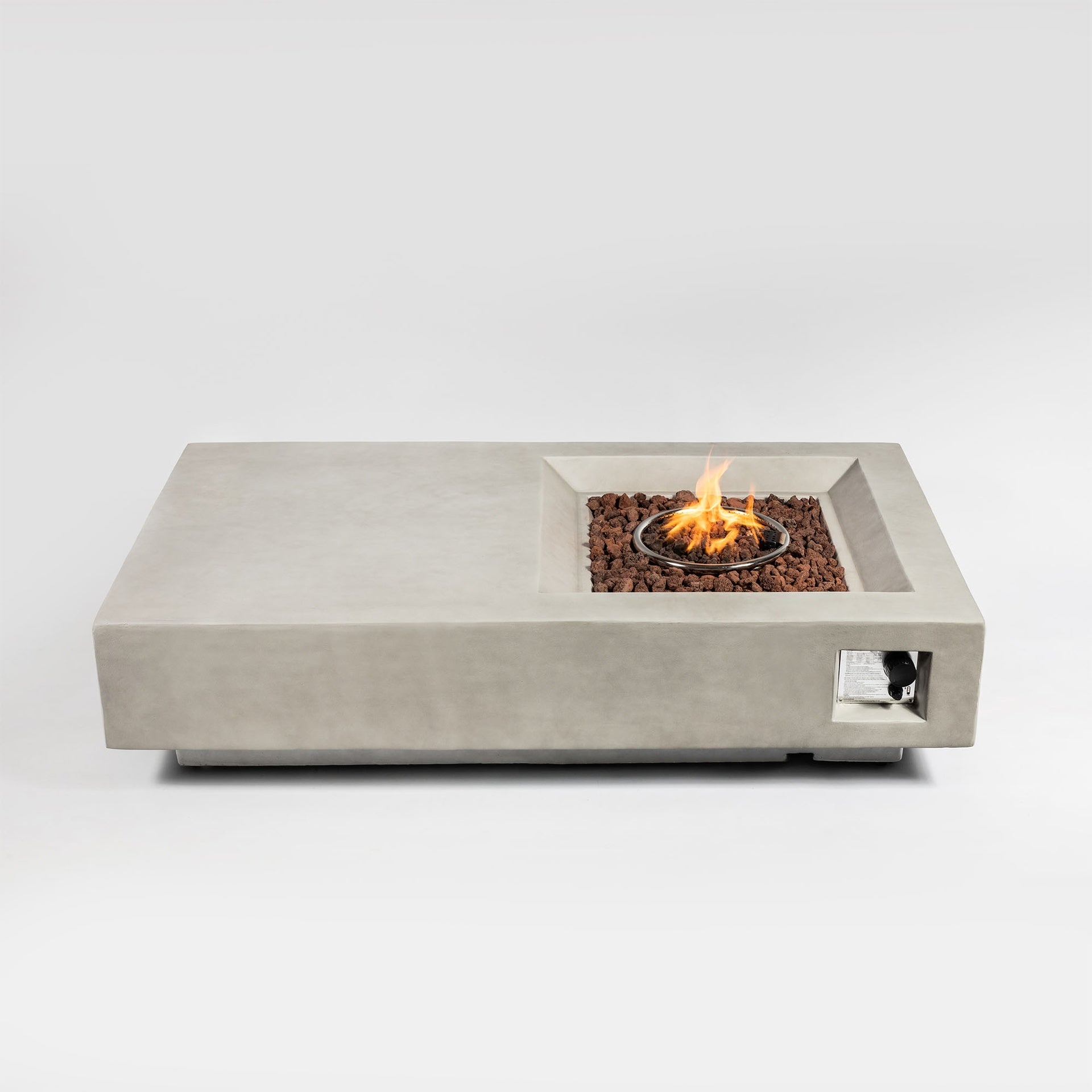 60" Propane Gas Fire Pit Table, 50000 BTU  Rectangular Concrete Fire Pit for Outside Patio Deck Garden Backyard- Light Gray
