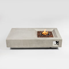 60" Propane Gas Fire Pit Table, 50000 BTU  Rectangular Concrete Fire Pit for Outside Patio Deck Garden Backyard- Light Gray