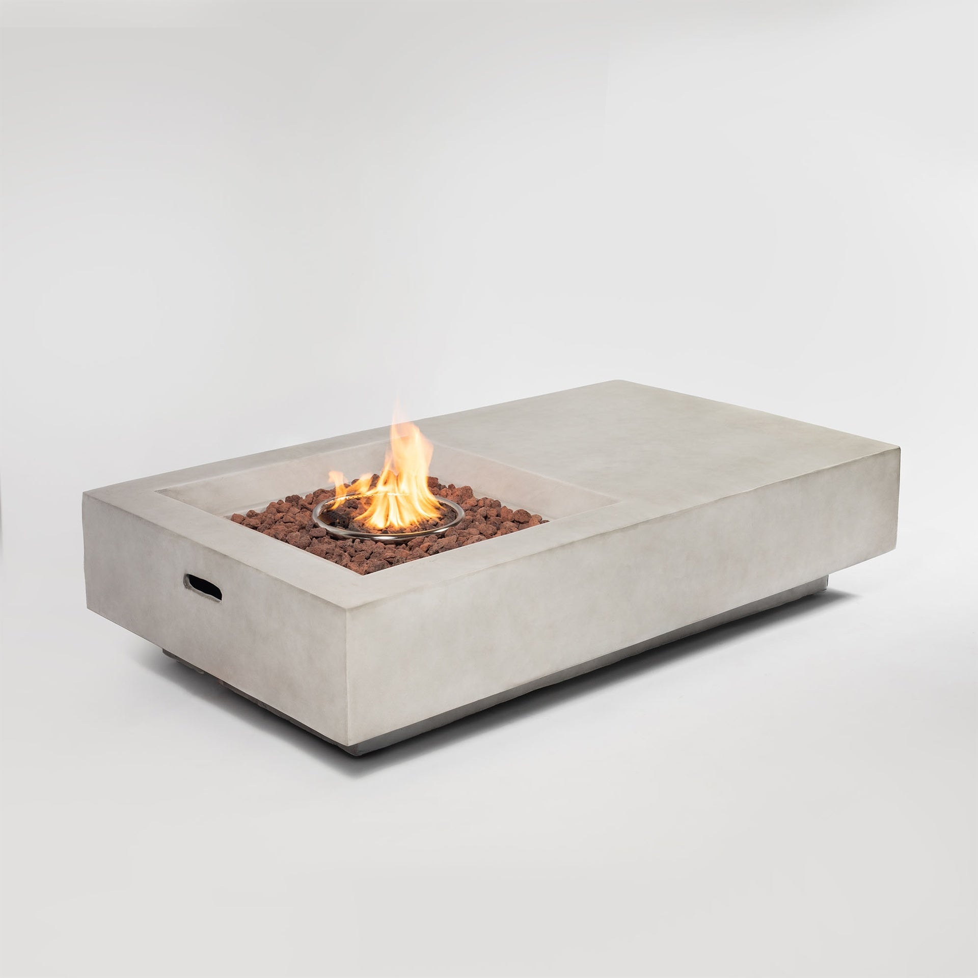 60" Propane Gas Fire Pit Table, 50000 BTU  Rectangular Concrete Fire Pit for Outside Patio Deck Garden Backyard- Light Gray