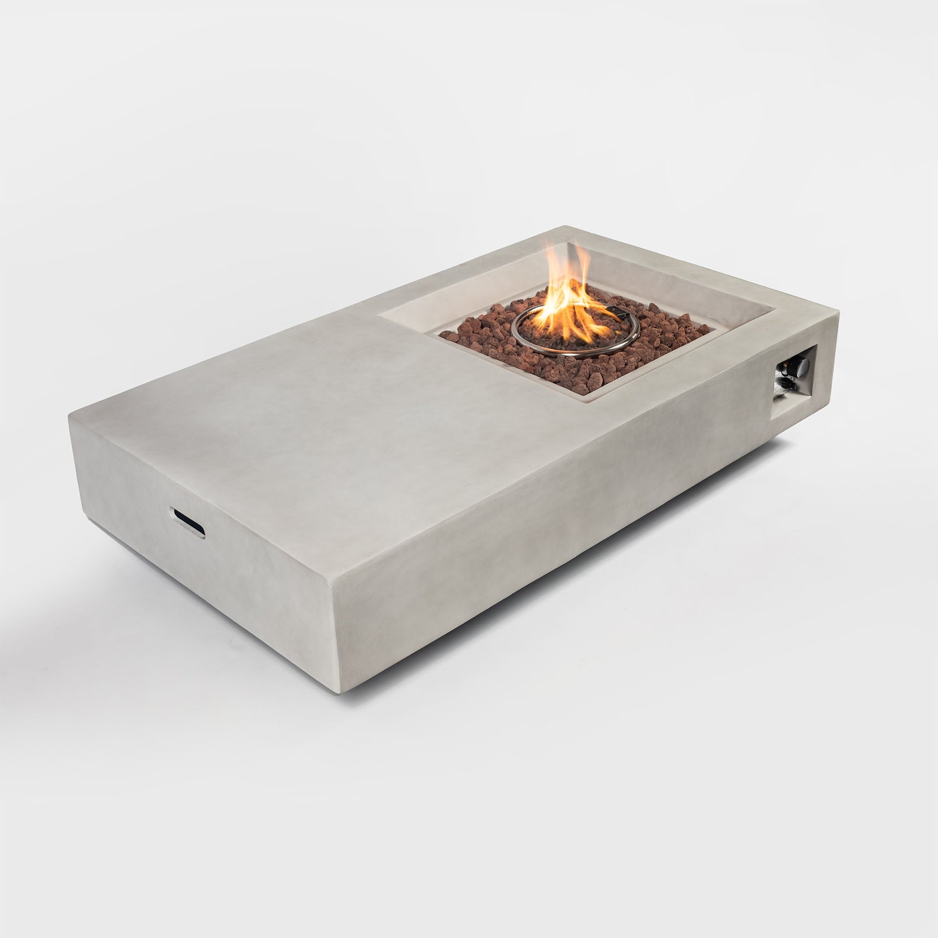 60" Propane Gas Fire Pit Table, 50000 BTU  Rectangular Concrete Fire Pit for Outside Patio Deck Garden Backyard- Light Gray